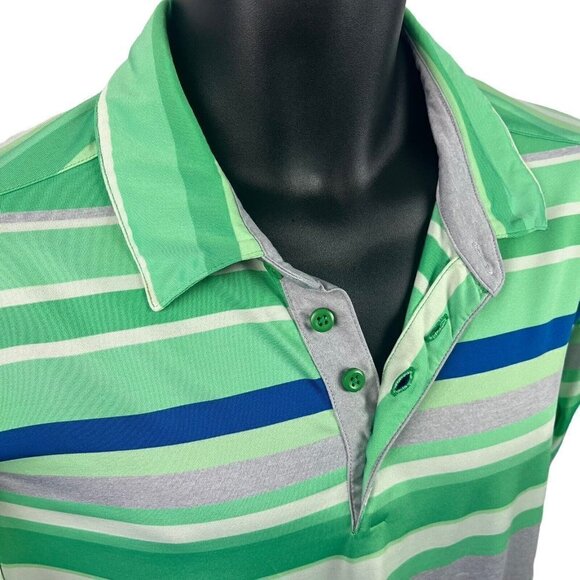 Under Armour Loose Heatgear Polo Golf Shirt Green Stripe Stretch Large - Picture 6 of 9
